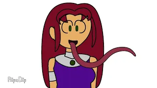 starfire shows off her long tongue