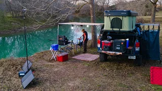 Camping By The River (Cozy Relaxing Truck Camping, Toyota Tundra Overland) // ASMR