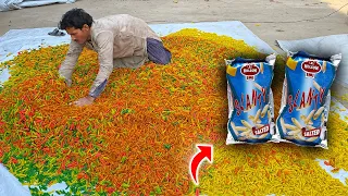 How Fresh Colorful Fingers Fryums Snacks Are Made | Process of Making Tempting Gold Finger Snacks