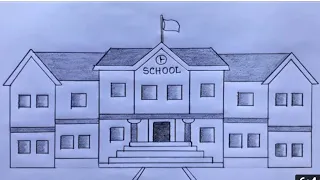 School Scenery drawing l My School Drawing With Pencil l Drawing a school step by step