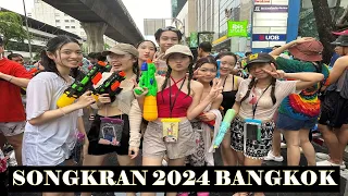 [🇹🇭 4K]  Songkran 2024, Silom, Thailand, millions of people, world-class festival.