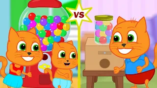 🔴 Cats Family in English - Gumball Machine VS Homemade Gumball Machine Cartoon for Kids