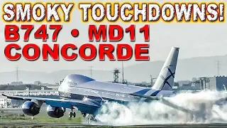Awesome SMOKY TOUCHDOWNS 747, MD11 & CONCORDE!