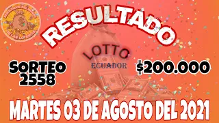 RESULTADO LOTTO SORTEO #2558 DEL MARTES 03 DE AGOSTO DEL 2021 /LOTERÍA DE ECUADOR/