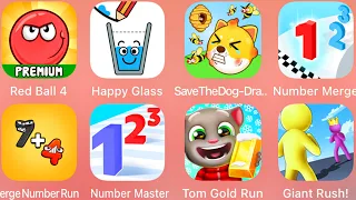 Number Master,Tom Gold Run,Red Ball 4,Happy Glass,Save The Doge,Merge Number Run,Giant Rush........