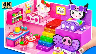 Make Hello Kitty House has 2 Bedroom, Purple Room for Kuromi from Polymer Clay - DIY Miniature House