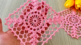 CROCHET NEW and UNIQUE Design Square Lace Motif Shawl, Runner, Blouse Pattern