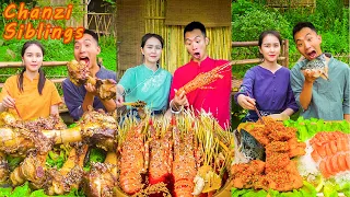 Natural Food Outdoor Cooking | Chinese Mukbang Eating Challenge | Large Cow Bone Lobster Recipes