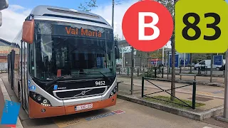 (Bus Stib) Voyage complet ligne 83 Val Maria à Gare Berchem Volvo 7900 Hybrid n°9452.