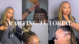 DETAILED Parting tutorial | How to do smedium knotless braids | How to get perfect parts
