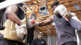 Francis Ngannou Smashes Pads With Mike Tyson's Oversight at Open Workout For Tyson Fury Boxing Match