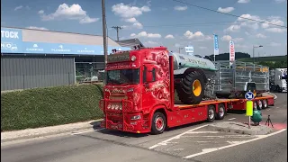 Truckshow Ciney 2023 arrivals, truckspotting Scania V8 sound