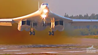 Tu-160 A grandiose fantastic take-off with afterburner. The white swan goes into the sky.