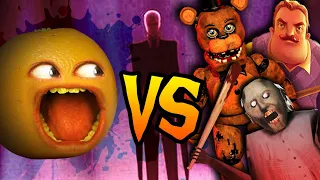 Annoying Orange vs Horror Video Game Icons! (Granny, Hello Neighbor, Baldi, Slender, Freddy)