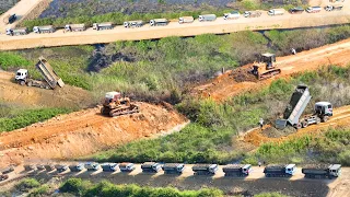 The best Operator Skill BulldozerKOMATSU Clearing Land To Contruction New Road And DumpTruck HYUNDAI