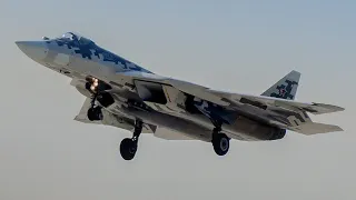 Amazing Su-57 Power Display in a light Fog — MAKS 2019