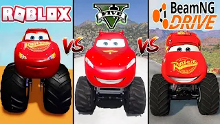 GTA 5 Monster truck McQueen VS BeamNG Drive Monster McQueen VS ROBLOX Monster McQueen - WHO IS BEST?