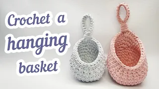 Crochet a drop shape HANGING BASKET with T-shirt yarn || Tutorial || DIY