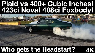 Tesla Plaid vs 400+ Cubic Inch Strokers! Headstarts! Chevy Nova and Nitrous Foxbody! 3 Drag Races 4K