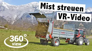 Lindner Geotrac und Gruber Miststreuer SM 850 | 360 Grad VR Video | Mist streuen 2020