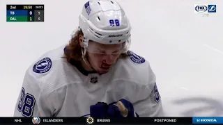 Andrei Vasilevskiy Hits Mikhail Sergachev With Puck In The Face, Sends Him To The Locker Room