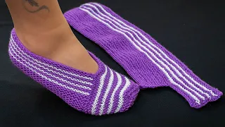 Simple knitted slippers on 2 knitting needles - a detailed tutorial!