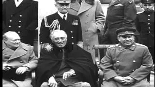 Winston Churchill, Franklin Roosevelt and Joseph Stalin at Yalta Conference in Cr...HD Stock Footage