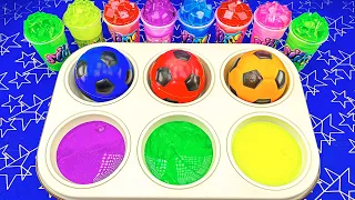 Satisfying ASMR l Magic Soccer Balls with Rainbow Glossy Slime Stress in Color Tray Cutting Video