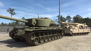 T30 prototype heavy tank towed by M88 at NACC Ft. Benning