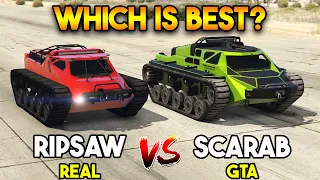 GTA 5 SCARAB VS REAL RIPSAW | WHICH IS BEST REAL VS GTA ?