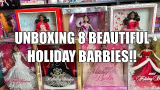 (ARCHIVED LIVE) OPENING 8 HOLIDAY BARBIE DOLLS!!