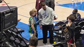 Luka Doncic hits half court shot at end of his shoot around  before 2/12/22 vs LA Clippers.