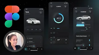 UI Design a Dark Neumorphism Tesla app in Figma from scratch