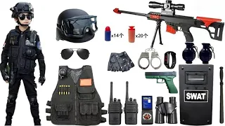 Special police weapon toy set unpacking barrett, dagger, Glock pistol, grenade, walkie talkie,