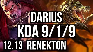 DARIUS vs RENEKTON (TOP) | 9/1/9, 8 solo kills, 1.7M mastery, Legendary | KR Master | 12.13