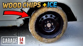 Ice tires with sawdust and metal shavings for reinforcement (and traction)