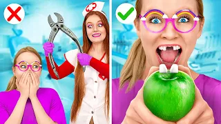 DOCTOR MALO vs. BUENO EN EL HOSPITAL || Trucos inteligentes! Colando comida por 123 GO! SCHOOL