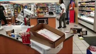 Dumbass trashes convenience store