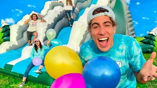 SURPRISE BIRTHDAY PARTY WITH GIANT INFLATABLE SLIDE !!!