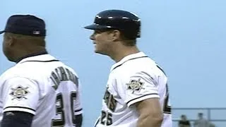 One-handed pitcher Jim Abbott's first career hit is an RBI single