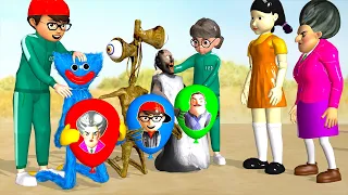 Scary Teacher 3D vs Squid Game Who Faster Games Balloon Pop Racing Nick and Tani vs Huggy Wuggy