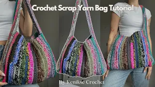 Beginner friendly crochet scrap yarn tote bag tutorial I Kenikse Crochet