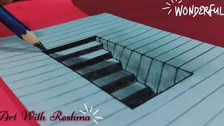 How to draw amazing 3D steps in a hole_line paper trick art/illusion/easy to draw #drawing #3d #art