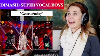 Dimash & Super Vocal Boys "Queen Medley" REACTION & ANALYSIS by Vocal Coach/Opera Singer