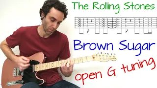 Rolling Stones - Brown Sugar (in open G tuning) - Guitar lesson / tutorial / cover with tab