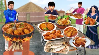 Clay Stove Tasty Chicken Fish Curry Recipe Comedy Hindi Kahaniya Fried Chicken Fish Fry Funny Video