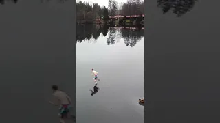 Man Runs Across Frozen Lake
