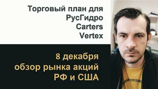 Торговый план для РусГидро, Carters, Vertex/ Обзор рынка акций РФ и США