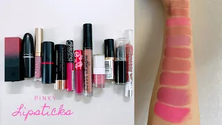 Pink nude/mid-tone lipstick swatches | NYX, Mac, Huda Beauty. #pinklipsticks #swatches #shorts