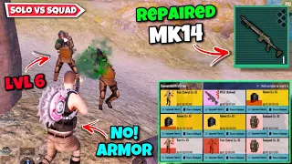 No Armor ❌ + Mk14 Repaired Only Solo vs Squad Challenge In Advance Mode 😱 - Pubg Metro Royale